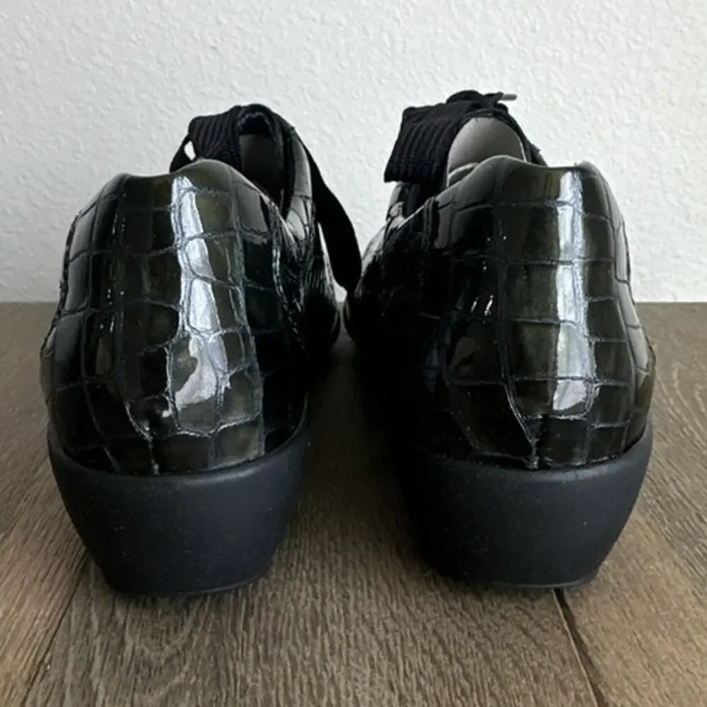 Ara Women's 10 Libby Anthracite Croc Patent Leather Lace Up Wedge Oxford